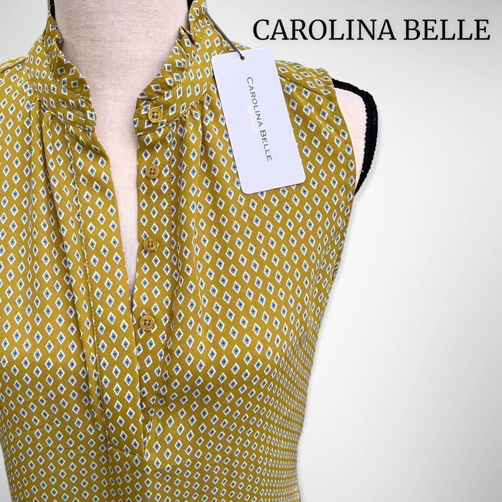 NWT Carolina Belle Sleeveless High Neck Hidden Button Down Chartreuse Top (XS) $